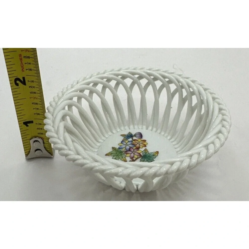 Herend Queen Victoria Open Weave Reticulated Floral Basket Bowl 3.5